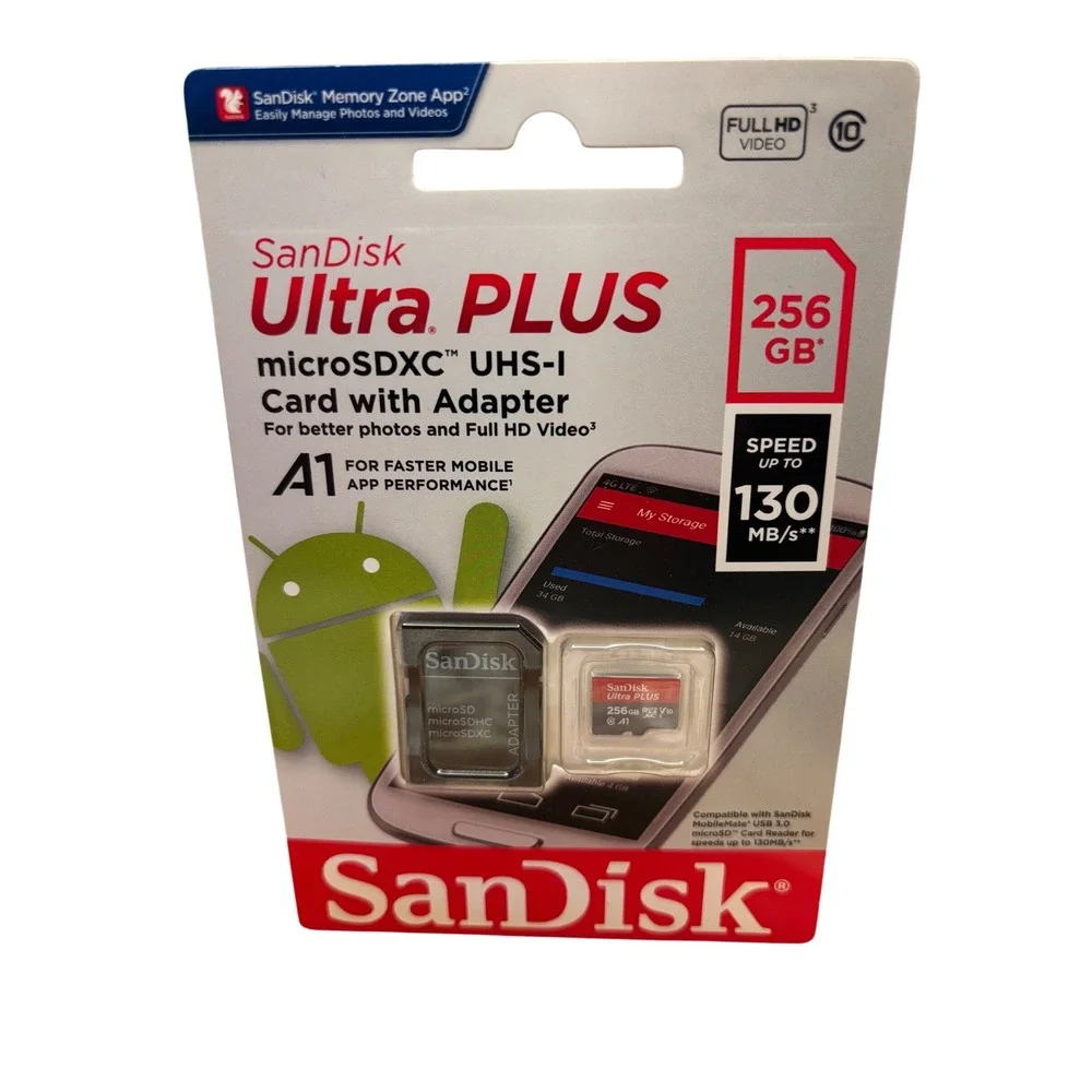 SanDisk Ultra PLUS 256GB microSDXC UHS-I Memory Card with Adapter 130MB/s